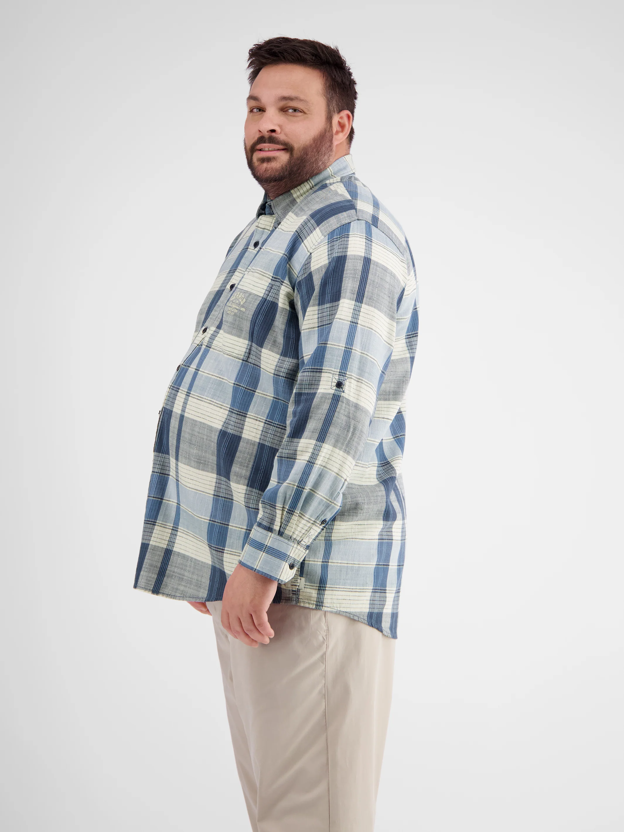 Kariertes Herrenhemd von 3XL bis 6XL mit verdecktem Button-down-Kragen - Image 3