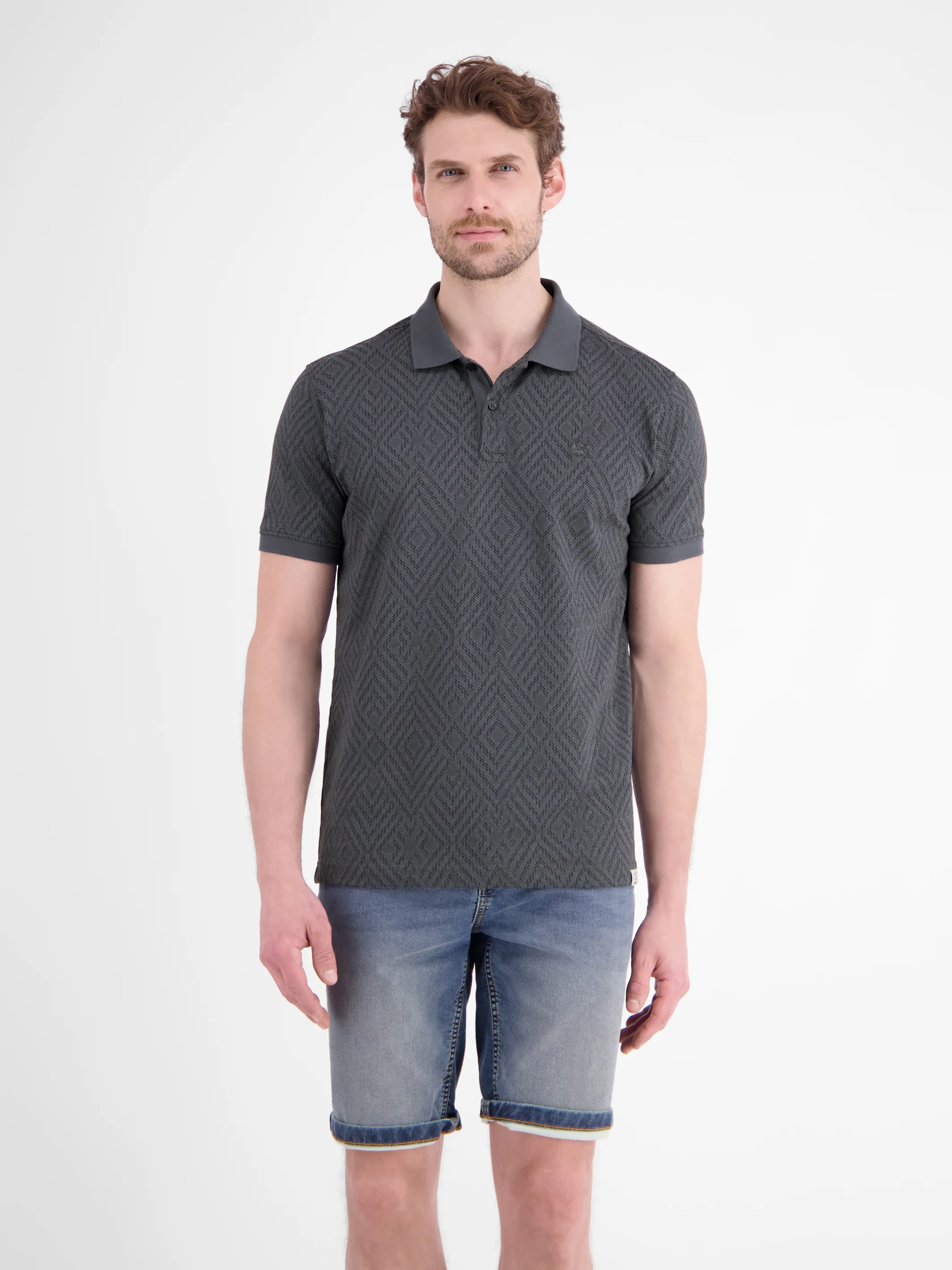 Poloshirt mit rautenförmigem Jaquard-Muster in 2-Tone-Optik - Image 3