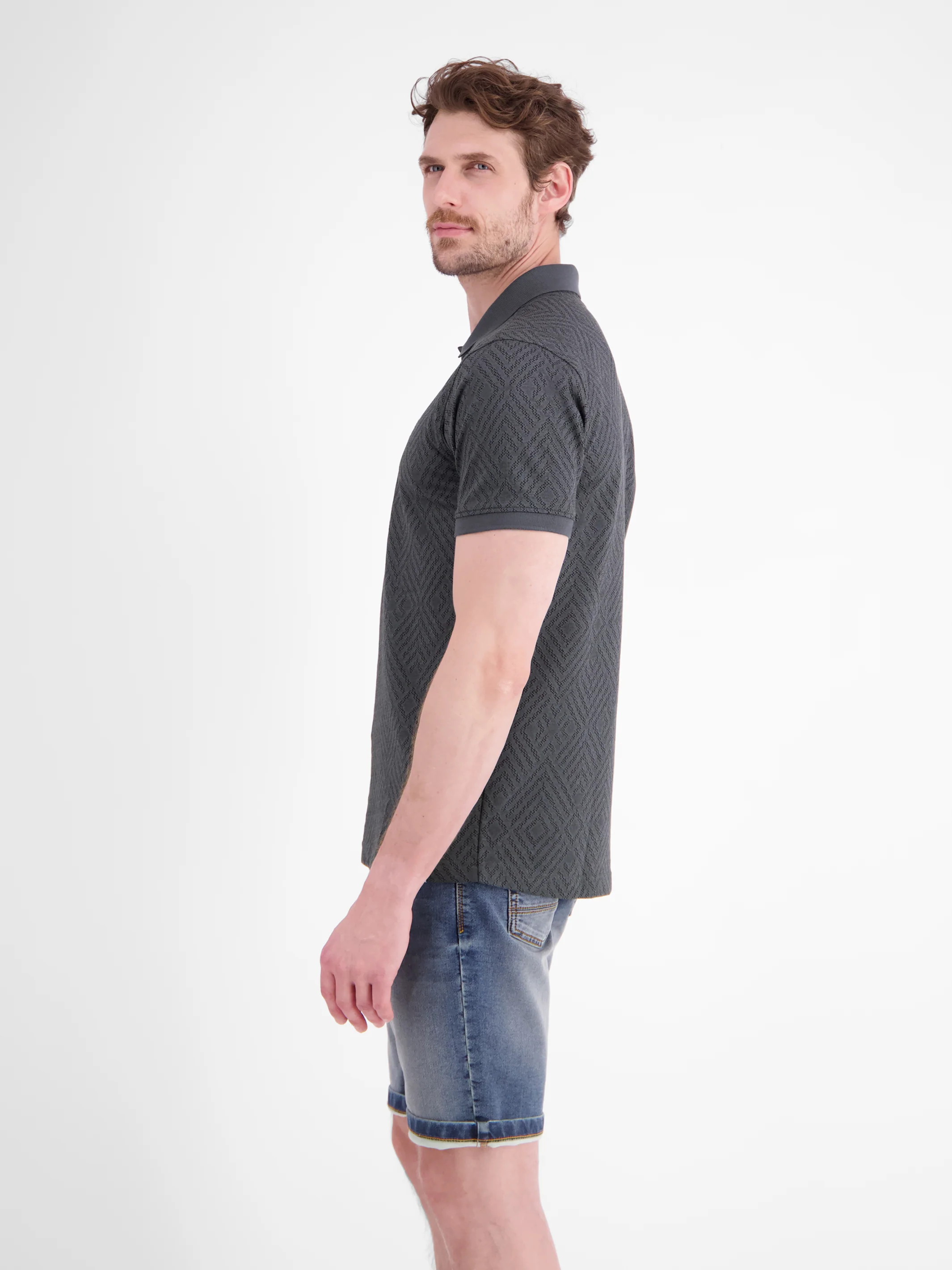 Poloshirt mit rautenförmigem Jaquard-Muster in 2-Tone-Optik - Image 5